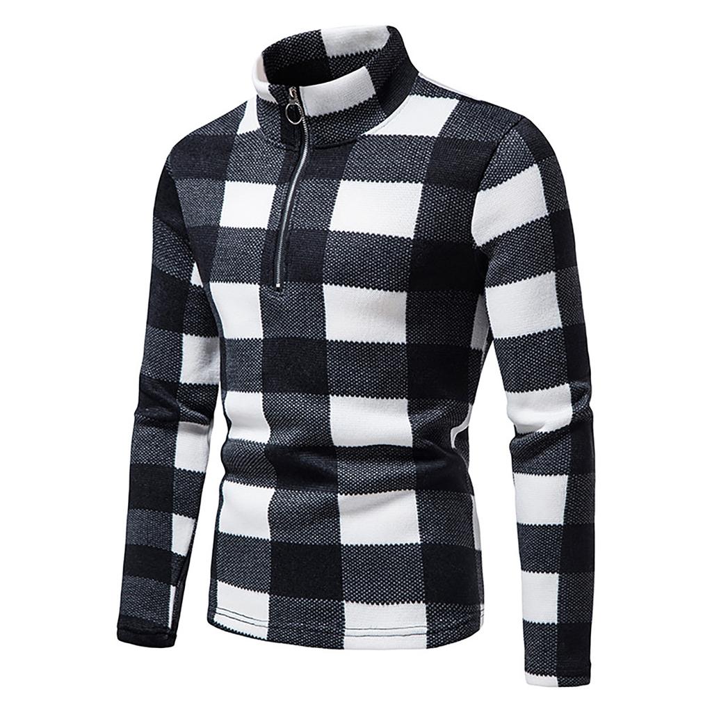Men's  And Winter Stand Collar Plaid Sweater Zipper Bottomed Shirt Knitted Pullovers
