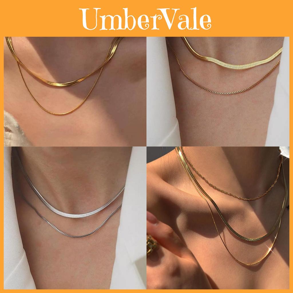 Premium Double Layered Snake Bone Chain Necklace For Women With Geometric Design In Elegant Gold Color