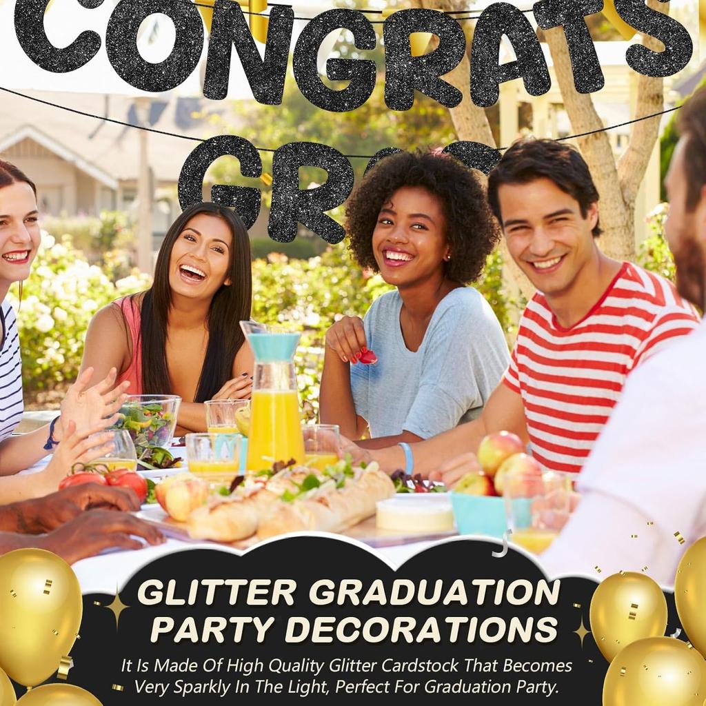 Fulmoon Pre Strung Congrats Grad Banner Glitter Congratulations Banner College Graduation Sign Class of 2026 Grad Party Decorations for High School