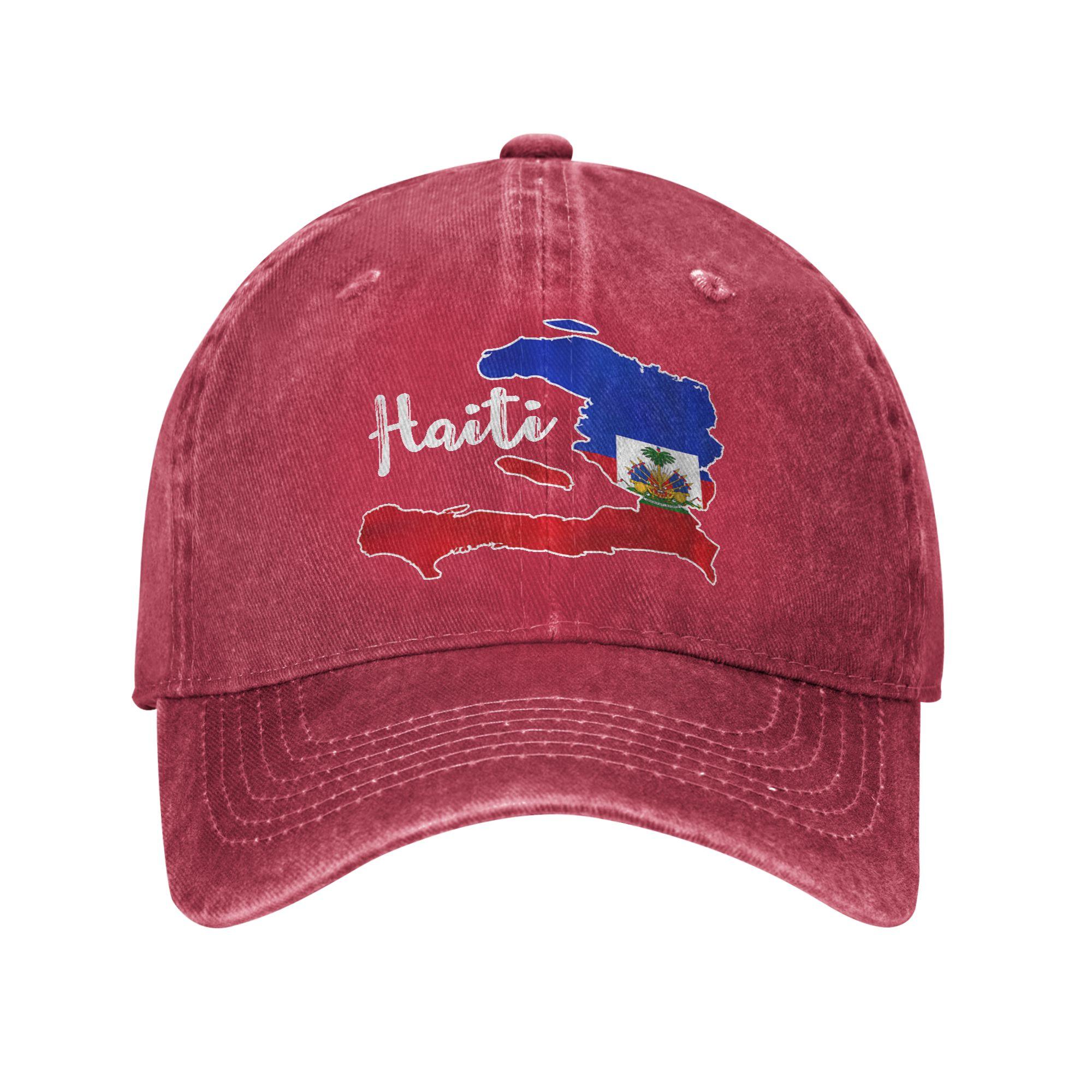 Vintage Happy Haitian Flag Day Cool Haiti Map Pride Baseball Caps Unstructured Unisex Women Distressed Snapback Hat Adjustable Fit Adjustable