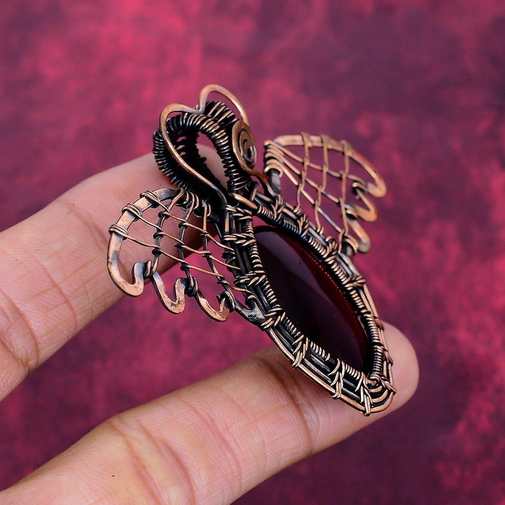 Red Fire Labradorite Real Gemstone Pendant Copper Wire Wrapped Butterfly Pendant