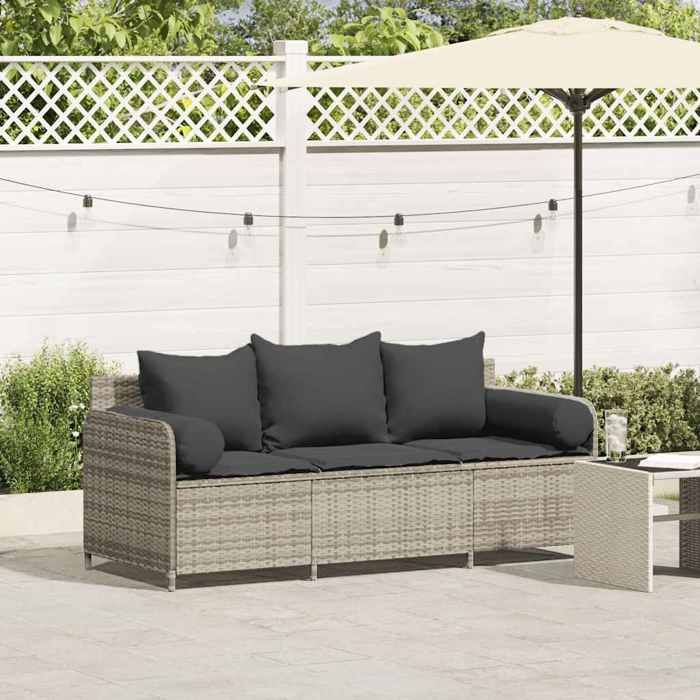 VidaXL Canapé de jardin et coussins 3 places gris clair résine tressée 4104177