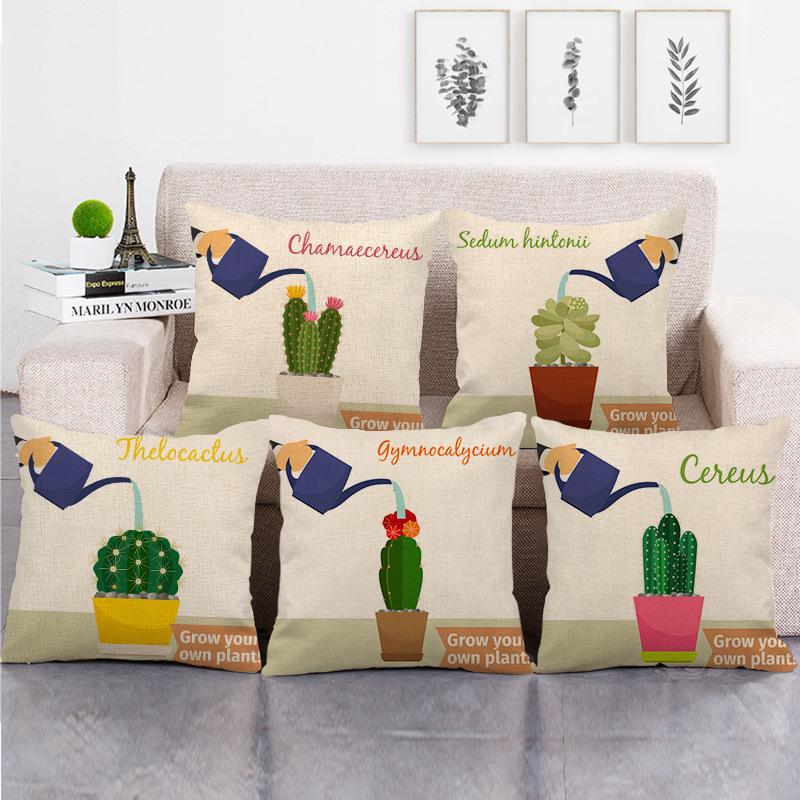 The Pattern Of The Watering Cactus Digital Printing Short Plush Pillow Covers For Car Sofa Office Cushion Cover Home Goods