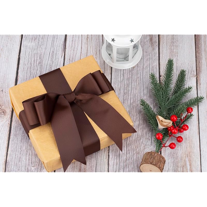 [Tekdeere]Width 50mm Solid Brown Grosgrain Ribbon, Perfect for Gift Wrapping, Sewing, Hair Accessories, Wedding Decorations - 22 Meters/roll