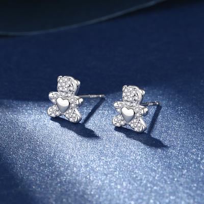 Bear Love Stud Earrings Femininity Versatile Earrings Small Fresh Animal Cute Cartoon Diamond Earrings