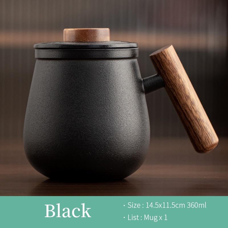 

Керамическая кружка 360 мл с глазурью «Голубой камень», чашка для чая с фильтром, деревянная ручка с крышкой, чашка для воды чёрный
