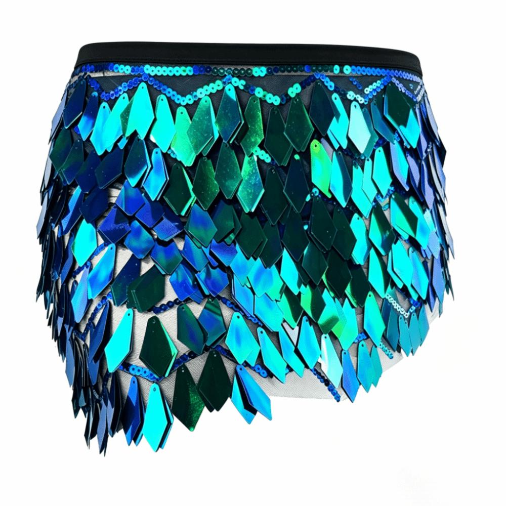 Holographic Sequin Sequin Mini Skirt Lace-Up Design Performance Costume Skirt  Dance Performance