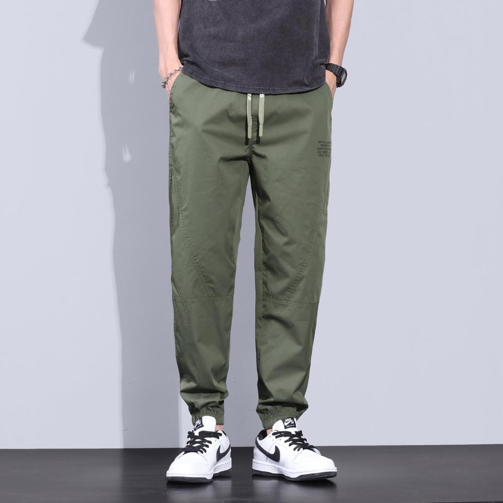 Spring Summer Style Elastic Waist Casual Pants for Men Stretch Straight Drawstring Harem Jogging Long Pants Male