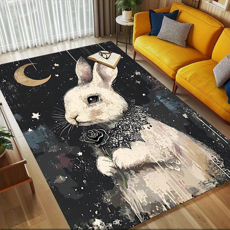 1pc Moonlit Bunny Themed Rug for Home Decor, Non-slip Office Carpet, Chair Mat, Outdoor Mat, Christmas and Halloween Gifts-0731104