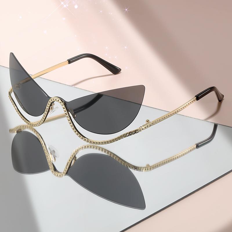 New borderless personalized cat-eye sunglasses, exaggerated hip-hop style party and nightclub decoration sunglasses чёрный