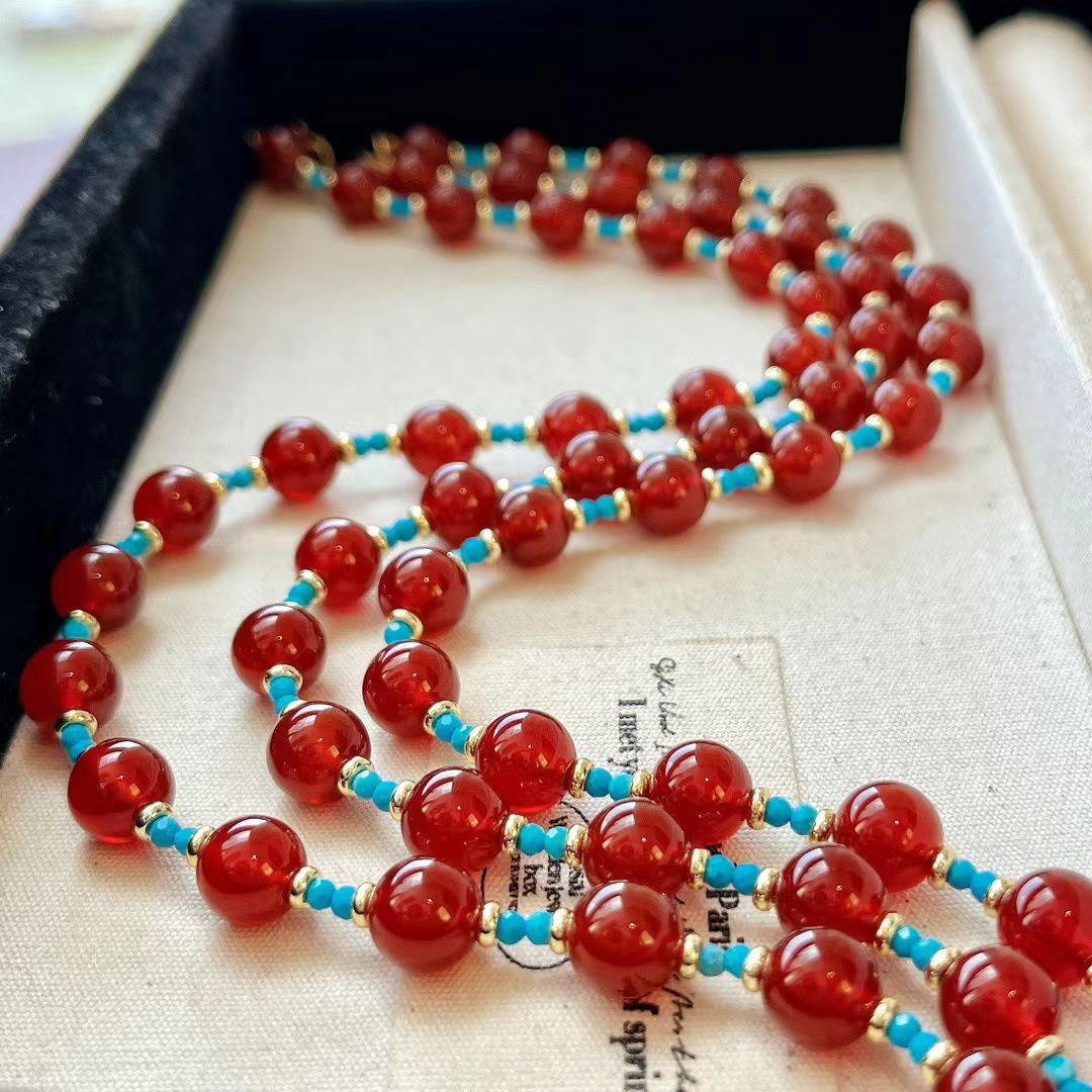 Contrasting Color Natural Agate Chalcedony Handmade Beaded Necklace Retro Niche High-End Sense Stacked Beaded Lock