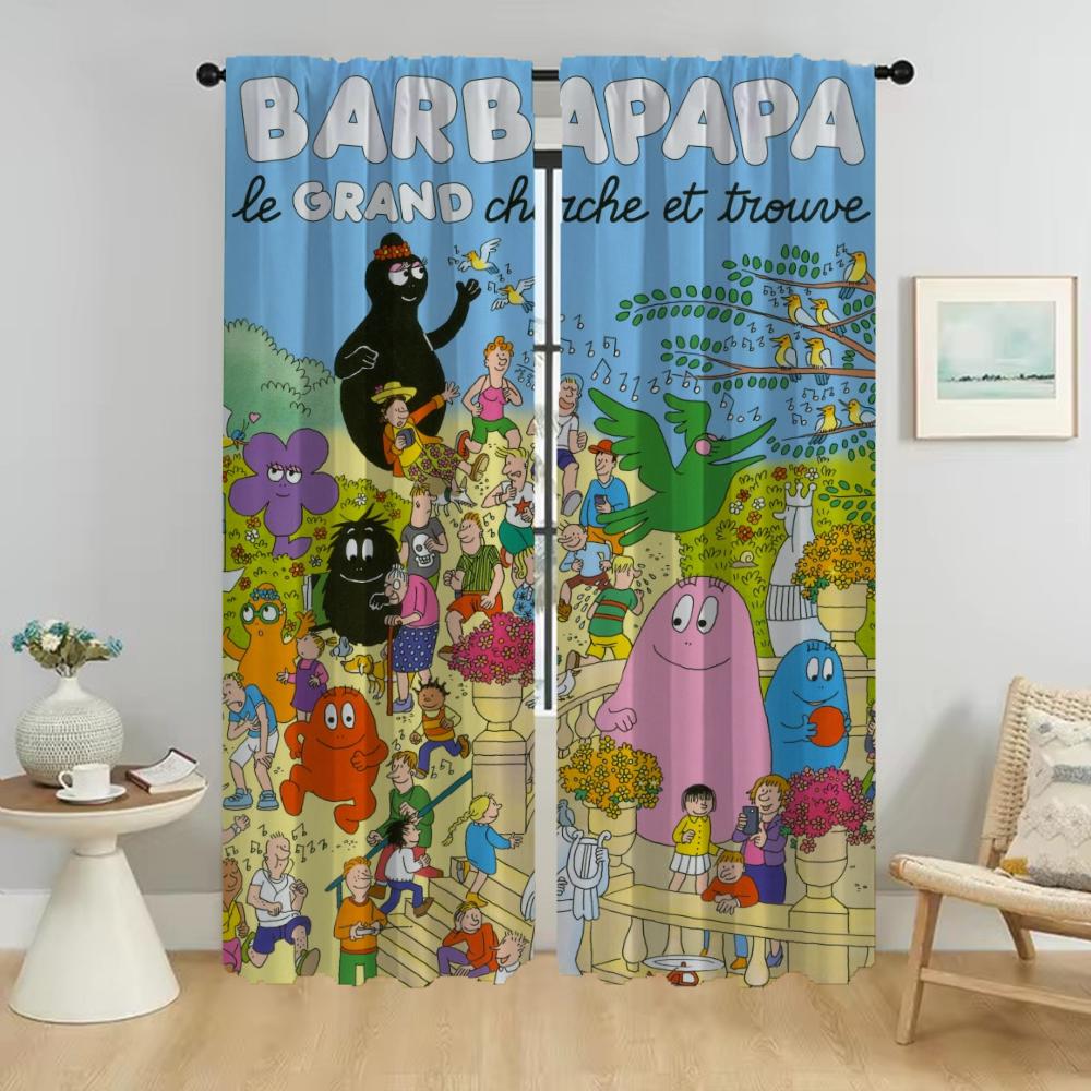 Set Of 2 Les Barbapapas Curtains Living Room Curtain Kitchen Partition Tulle Bedroom Halloween Decoration Child For Sitting Made Polyester
