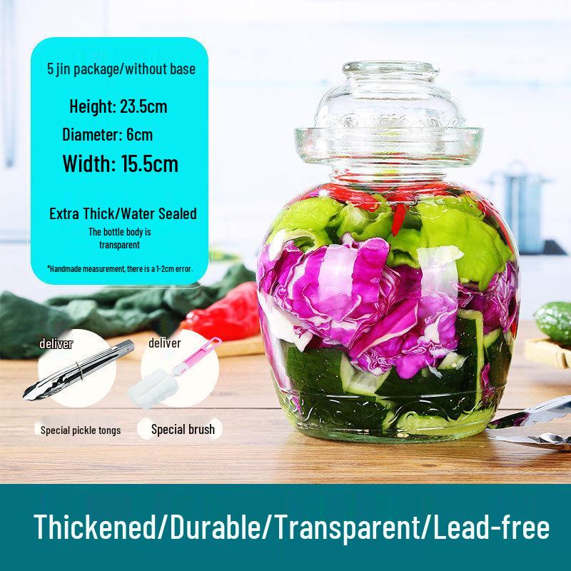 Sichuan Style Thick Glass Pickle Jar for Sauerkraut and Vegetables - Large Mouth, Sealed Container for Home Pickling