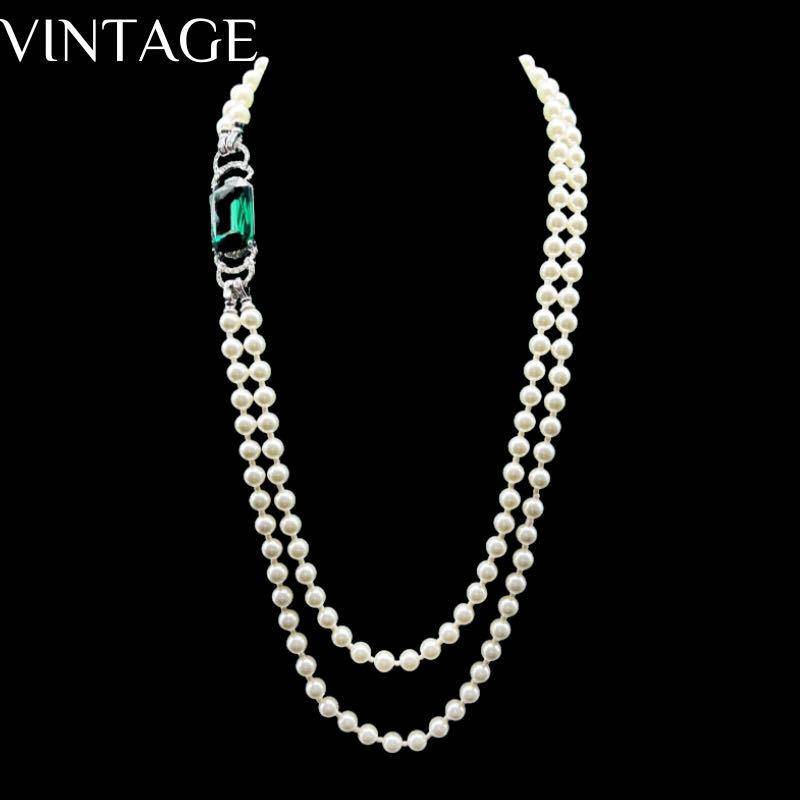 Imitation Pearl K9 Glass Inlaid Long Style Versatile Necklace Earstuds