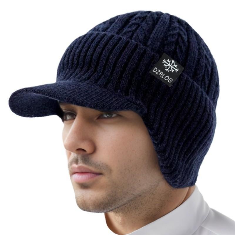 Middle And The Elderly Ear Protector Cold Hat Winter Fleece Thickened Men'S Warm With Brim Knitted Wool Hat Foreign Trade