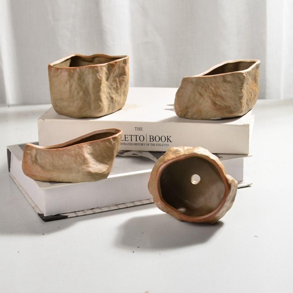 Stone Shape Plant Flower Pot Ceramic Bonsai Potted Flowerpot Succulent Plant Pots Home Decoration
