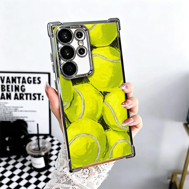 Tennis Sport Plating Phone Case For Samsung Galaxy S24 S25 FE S26 Edge S23 Ultra S22 S21 Plus S20 Anti-Fall Airabag Cover