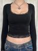Sexy U-Neck Lace Bow Slim Fit Long Sleeve Y2K T-Shirt for Spring & Autumn
