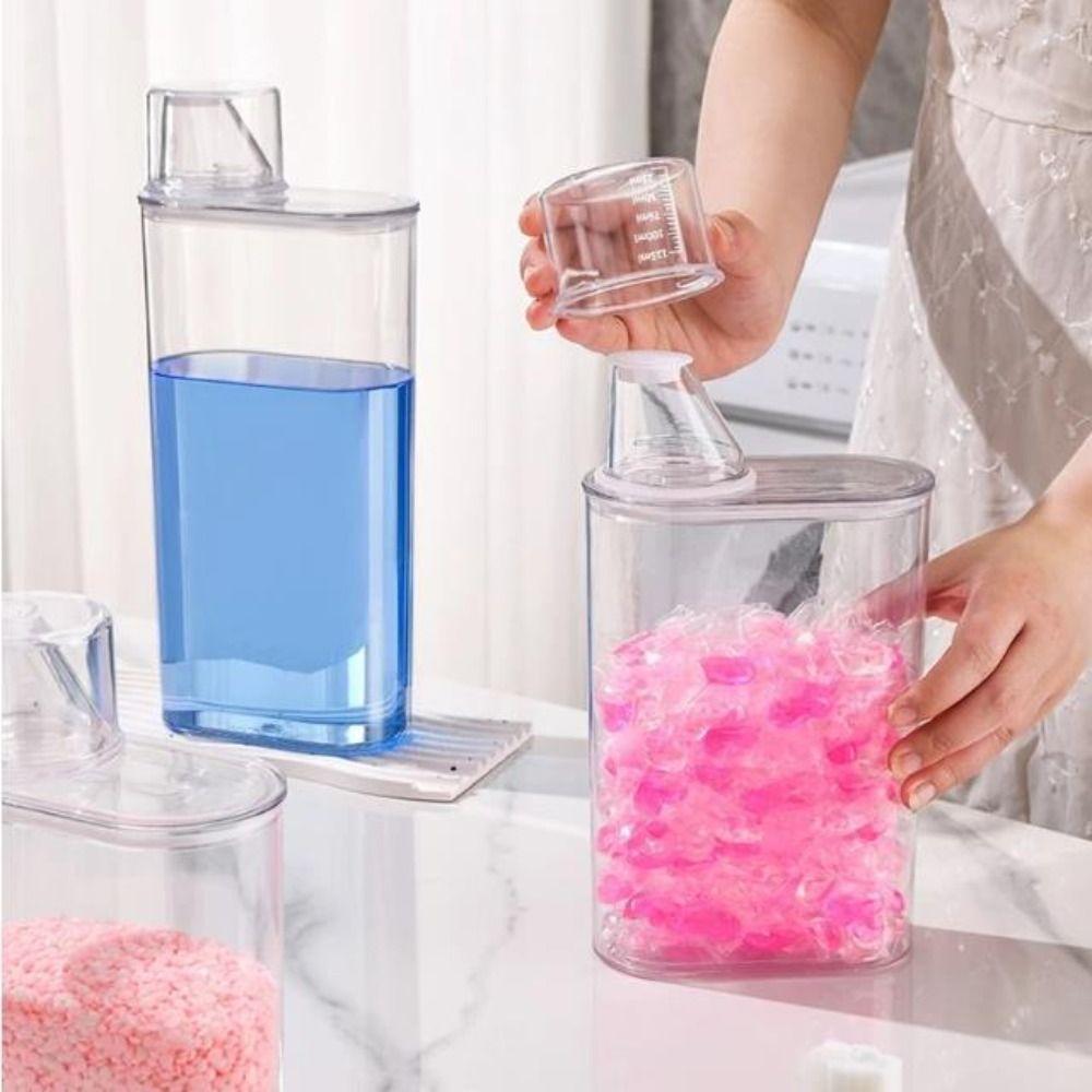 Airtight Washing Powder Storage Box Transparent with Measuring Cup Laundry Pod Bucket Large Capacity Laundry Detergent Dispenser