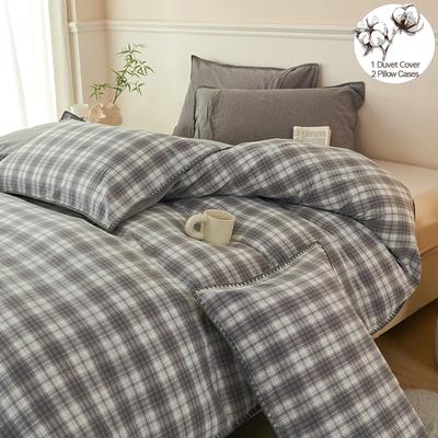 100% Cotton Bedding Set Luxury Duvet Cover Set- 1 Duvet Cover with 2 Pillowcases, Classic Plaid Style,Comforter Set Cover