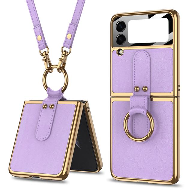 For Samsung Galaxy Z Flip 3 5g Case Original Case Luxury Plating Leather Strap Ring Stand Hard Cover For Samsung Z Flip 3 5g