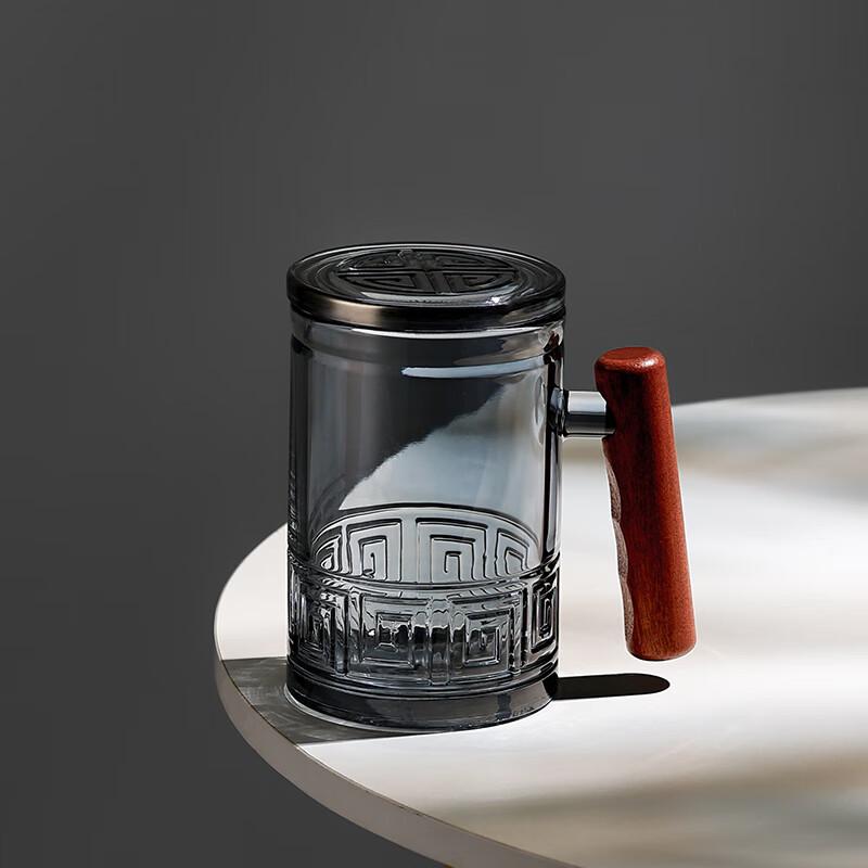 Wu Zuo Auspicious Scroll Wood Handle Glass Cup