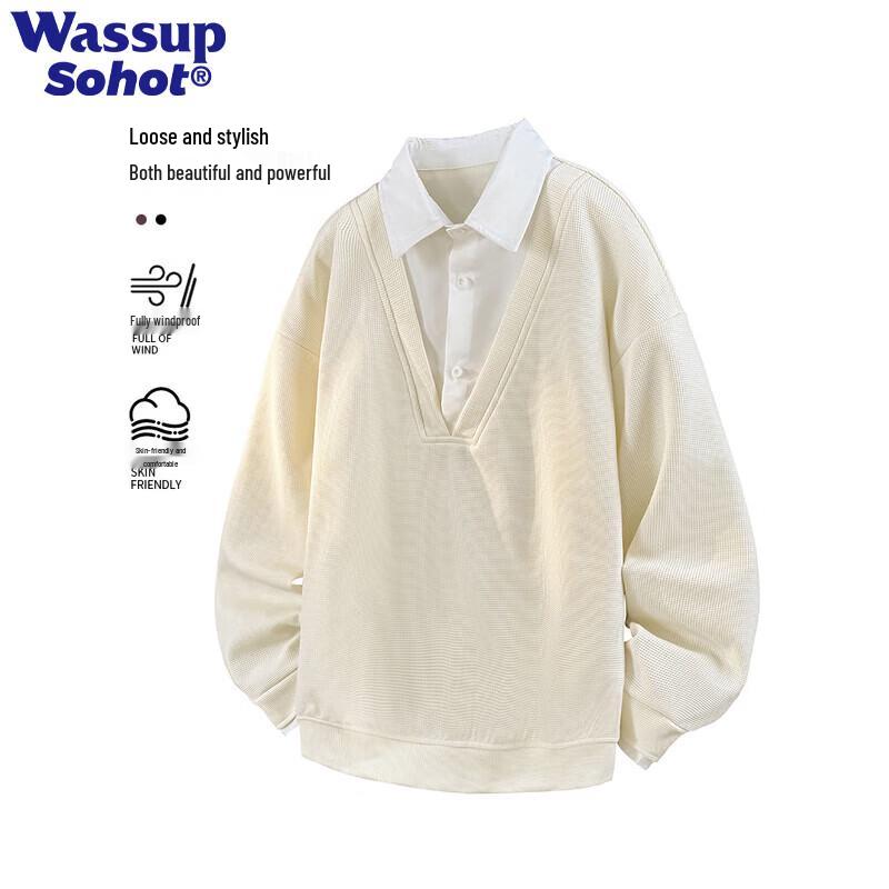 Wassup Sohot Men's Faux Two-Piece Heavyweight Polo Sweatshirt