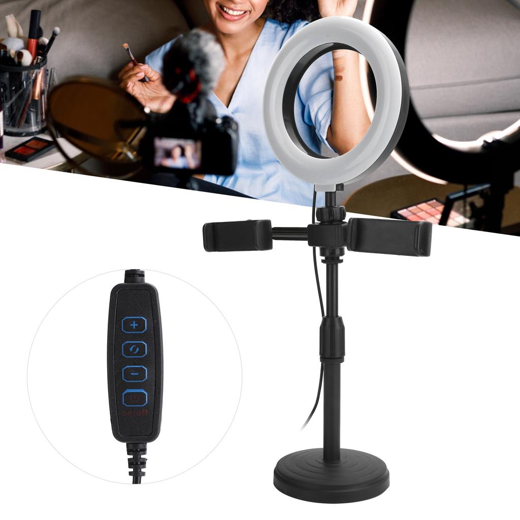 Mobile Phone 2Pcs Clips Stand with 6in LED Ring Light Fill Light Bracket for Live Stream