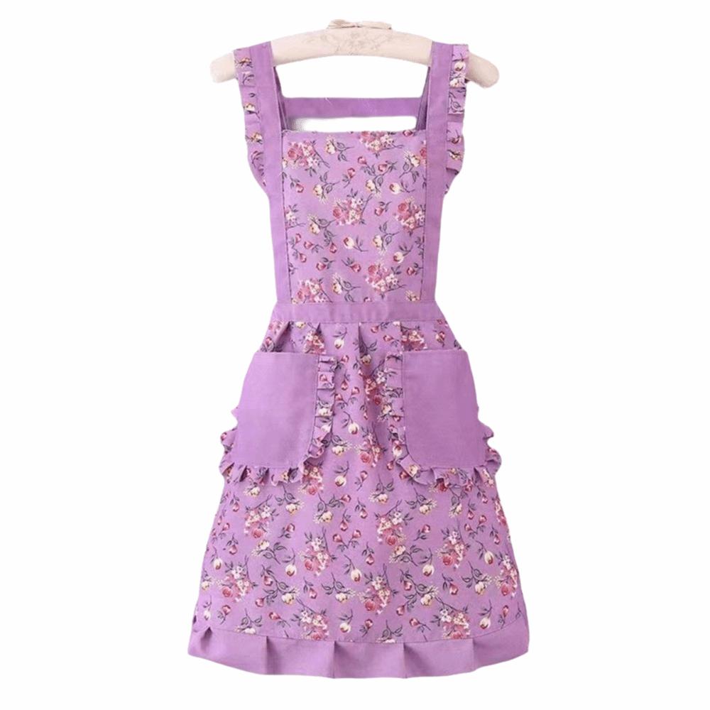 

Oilproof Ruffle Edge Apron Breathable Canvas Apron New Floral Apron Kitchen Cooking фіолетовий