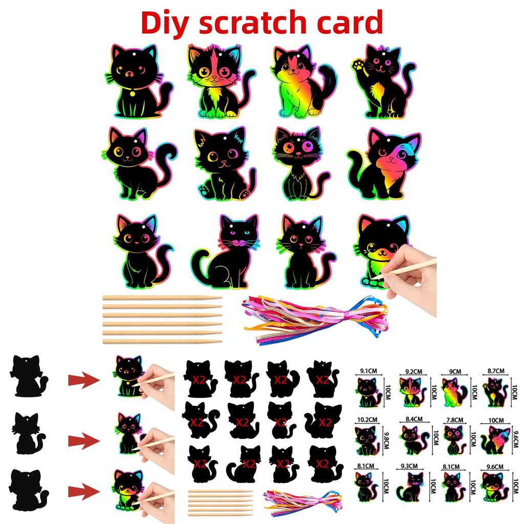 Katze DIY Rubbelkarte Partydeko mit bunten Aufhängern für Geburtstagsfeier und Kinderveranstaltung