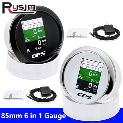 HD 85mm 6 In 1 LCD Multi-Functional GPS Speedometer Tachometer Fuel Gauge Water Temperature Oil Pressure Voltmeter For Boat