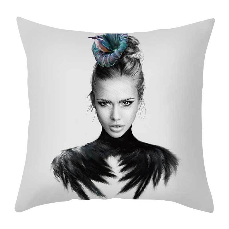 

Beauty Print Pillowcase Nordic Home Plush Pillowcase Creative Office Cushion Linen Pillowcase 45 * 45Cm + pillow core