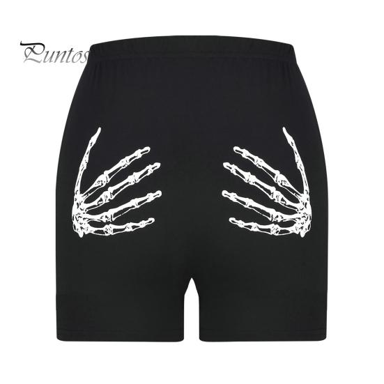 

Женские шорты с высокой талией, захватывающие ягодицы, принт «скелетные руки», тонкие, антиэкспозиционные, облегающие, мягкие дышащие шорты для йоги, спортивная одежда S чёрный