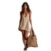 Women Sleeveless V Neck Fringed Hem Mini Dress Solid Color Casual Loose Fit Summer Dress