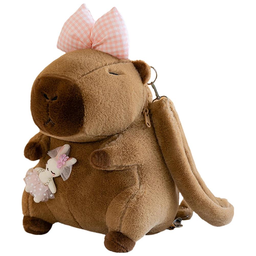 Cute Capybara Plush Backpack Cartoon Student Shoulder Bag Fur School Bag for Kids Funny Animal Theme