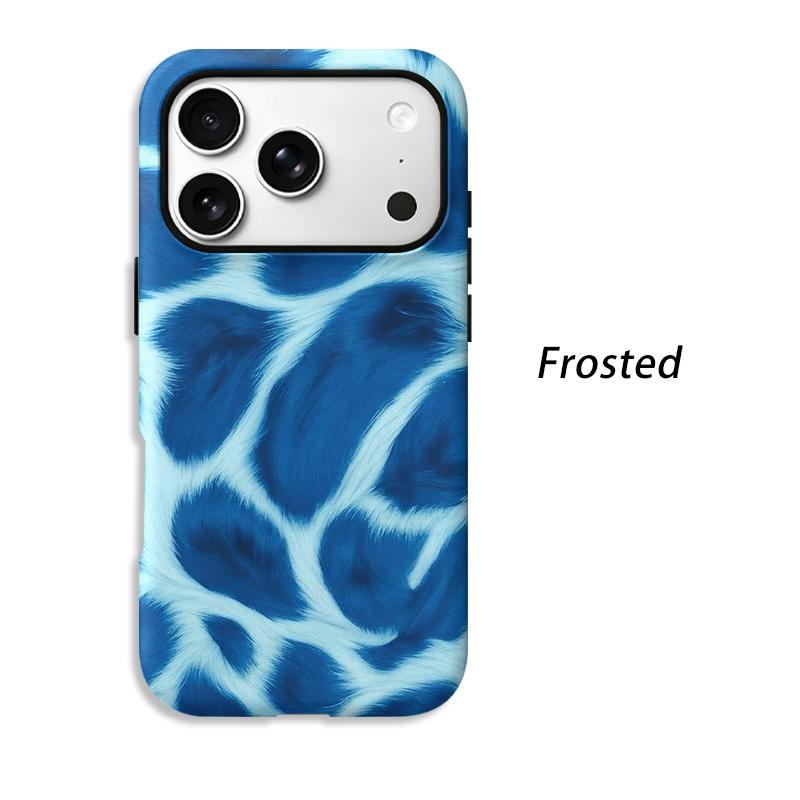 Textured Fuzzy Cyan Blue Animal Pattern Art Film Aesthetic Protective Shockproof Bumper Phone Case Cover For iPhone 14 15 16 Pro Max Plus