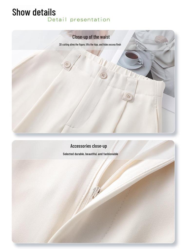 Damskie szare spodnie z wysokim stanem i szerokimi nogawkami - Kolekcja Wiosna 2025: Układający się, Luźny, Prosta nogawka, Casualowa elegancja