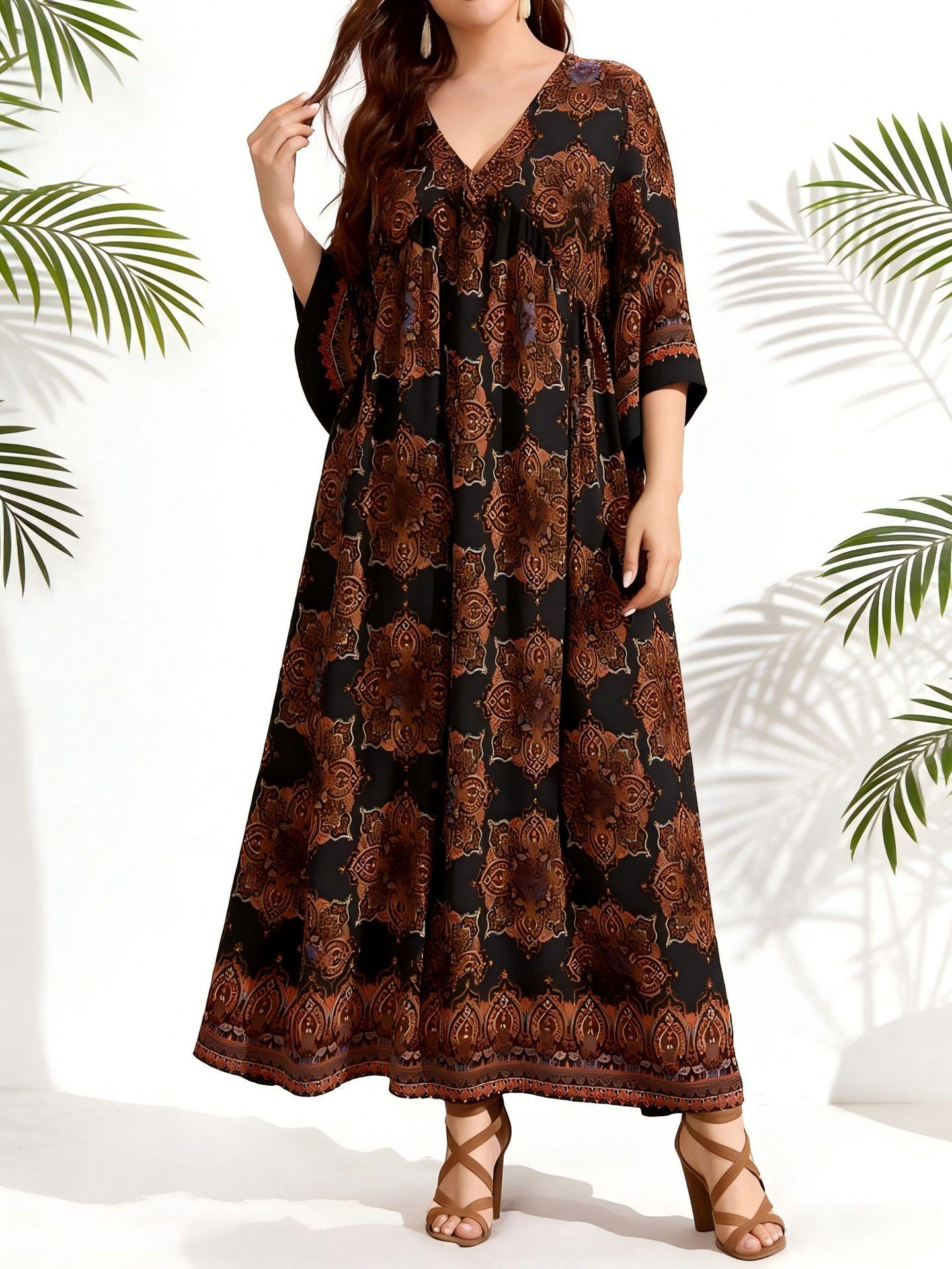 Plus Size Arabic Style Dress | Breathable Drapey Middle Eastern Robe 0XL чёрный