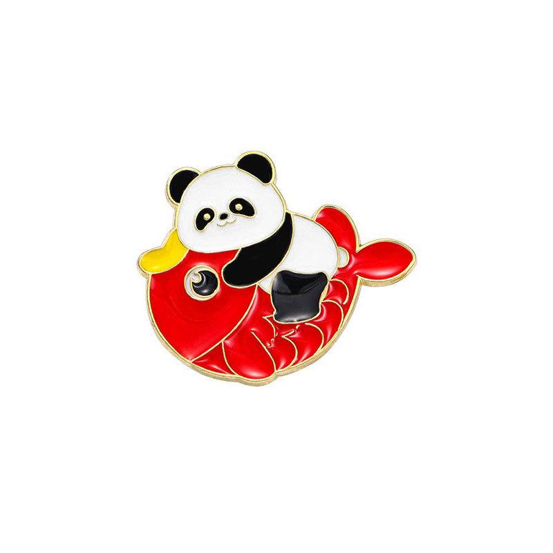 Zinc Alloy Enamel Dropping Brooch, Cute Cartoon Lucky Panda Snake Pattern 2025 Year of the Snake, New Year Festival Decorative Lapel Pin Badge