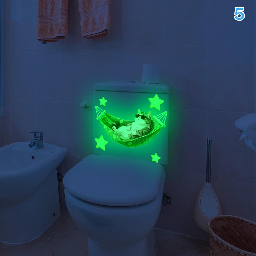 Luminous Dolphin Panda Rabbit Animal Flower Toilet Sticker Self-Adhesive Pvc Bathroom Home Decoration Green Dream Fun Pattern