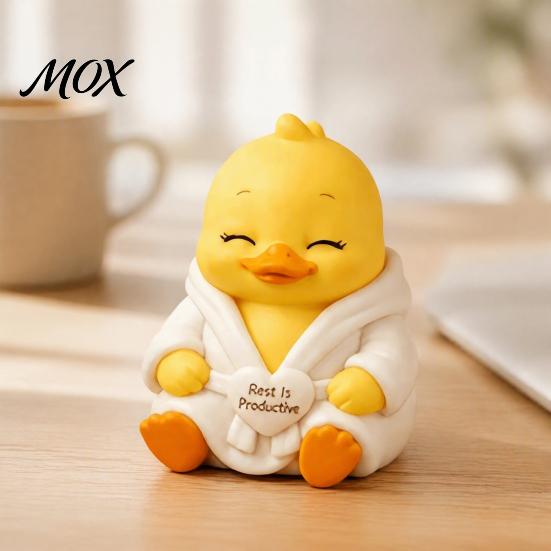 Cute Yellow Duck Ornaments 3D Printed Sad Figurines, Tired Worker Resin Playful Figurines In Pajamas Desk for Home Office, Funny Car Dashboard