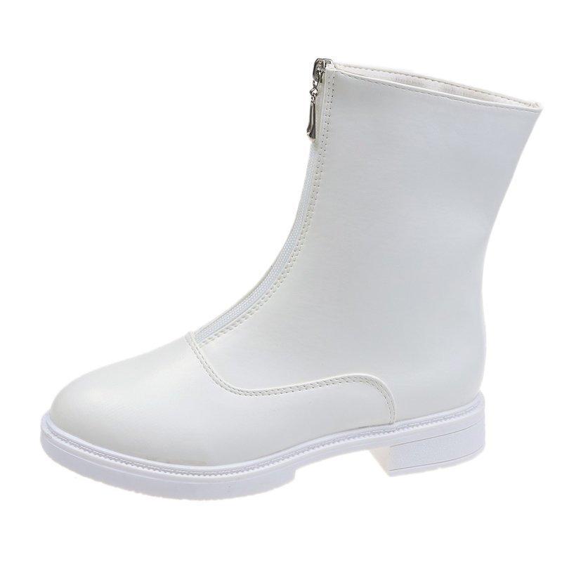 

Женские ботильоны на каблуке 5 см с круглым носком, модные женские туфли на молнии, нескользящие ботинки на платформе 40 белый