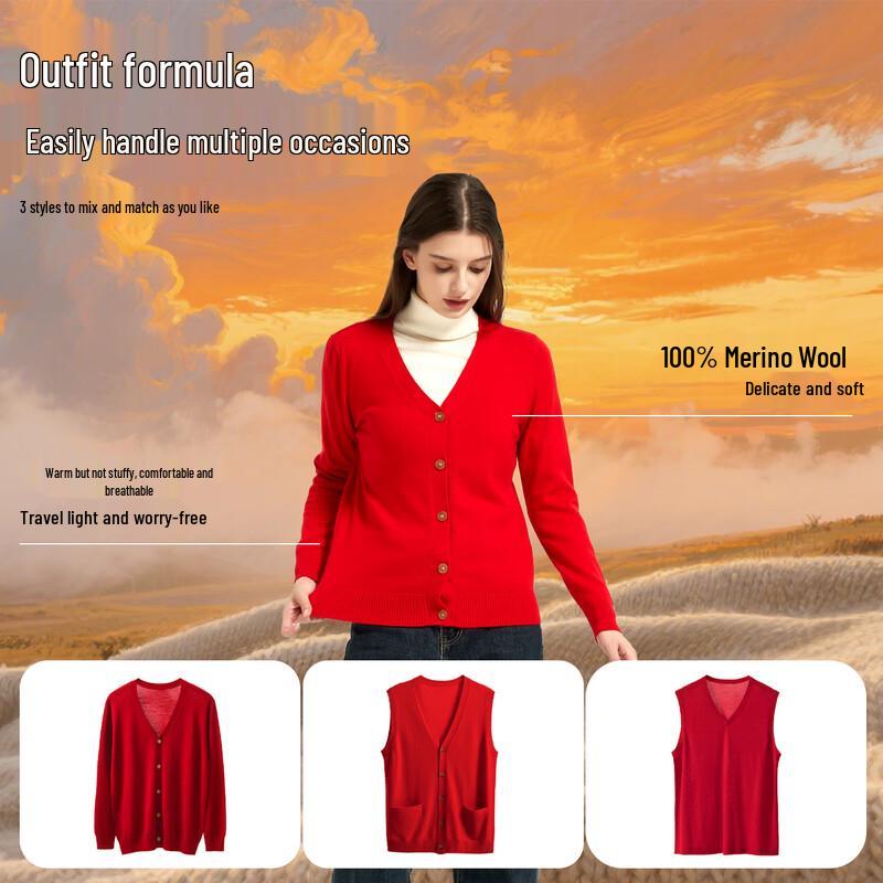 Hengyuanxiang Women's 100% Pure Wool V-Neck Cardigan