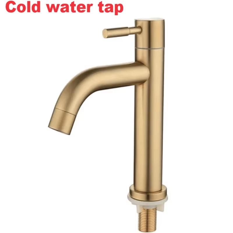 SUS304 Single Cold Tap Brushed Gold Basin Faucet Bathroom Faucet Water Faucet Waterfall Bathroom Tap 304 Stell Stainless