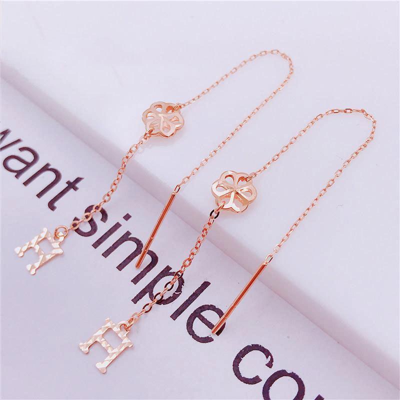 Exquisite 585 Russian Purple Gold-Plated Rose Gold Hollow Letter Earrings, Simple Versatile Colored Gold Long Earrings