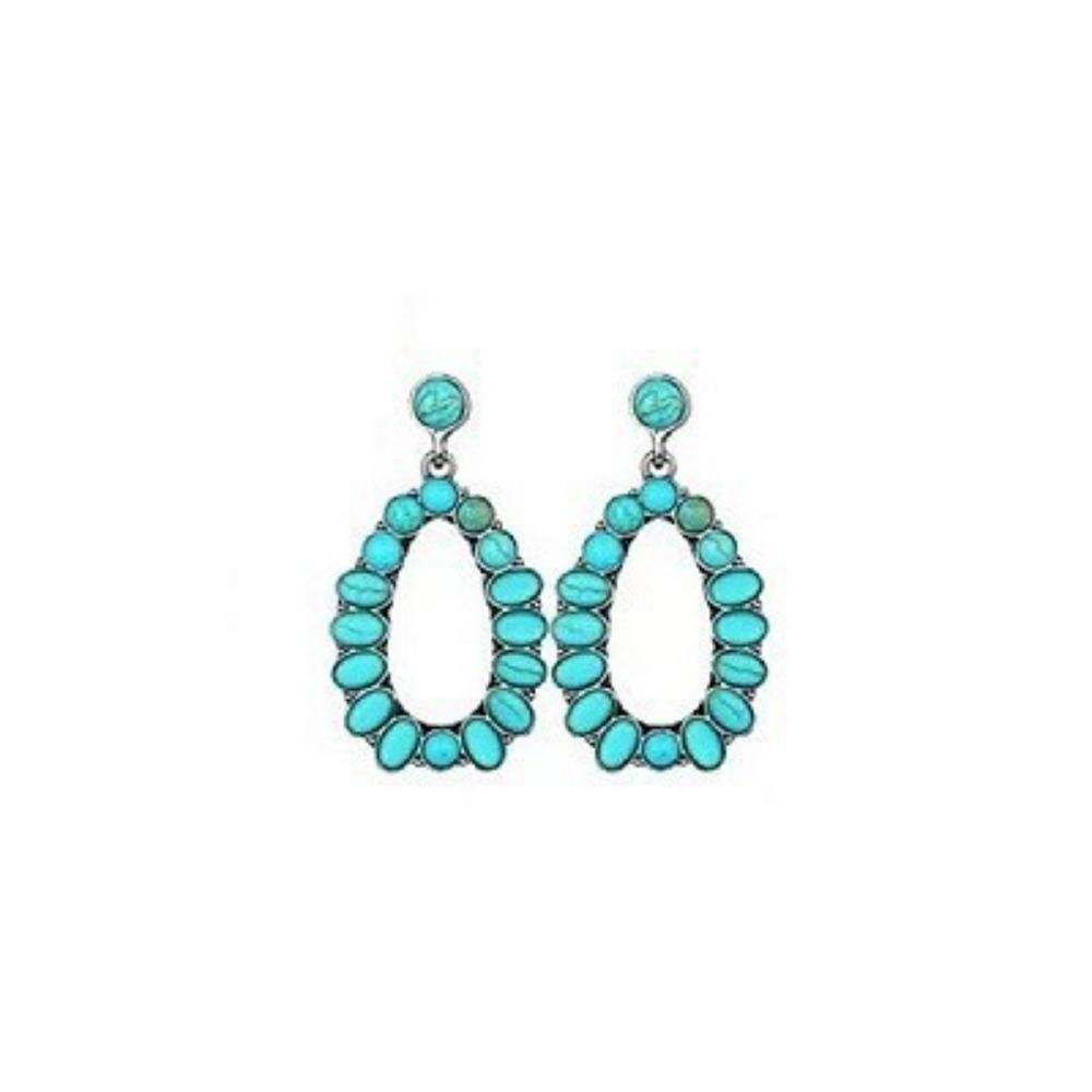 Vintage Turquoise Cross Droplet Silver Earrings Earrings