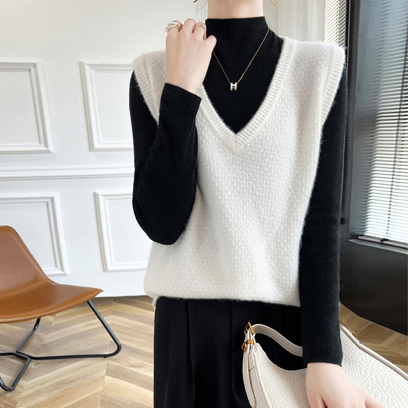 Women's Cashmere Vest Qinghe Cashmere 30% Cashmere 70% Wool Autumn and Winter Cashmere Vest Soft and Warm