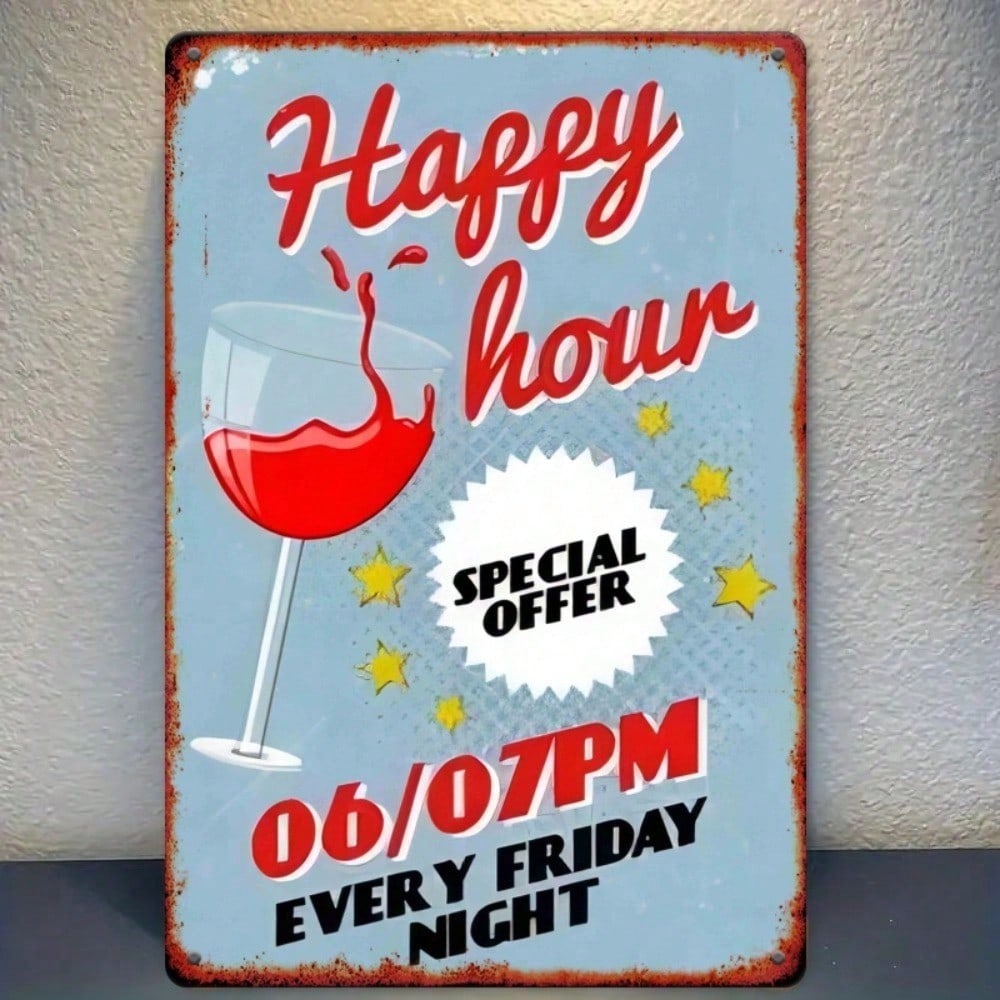Vintage Red Wine Metal Poster 8x12 Inch Bar Wall Art