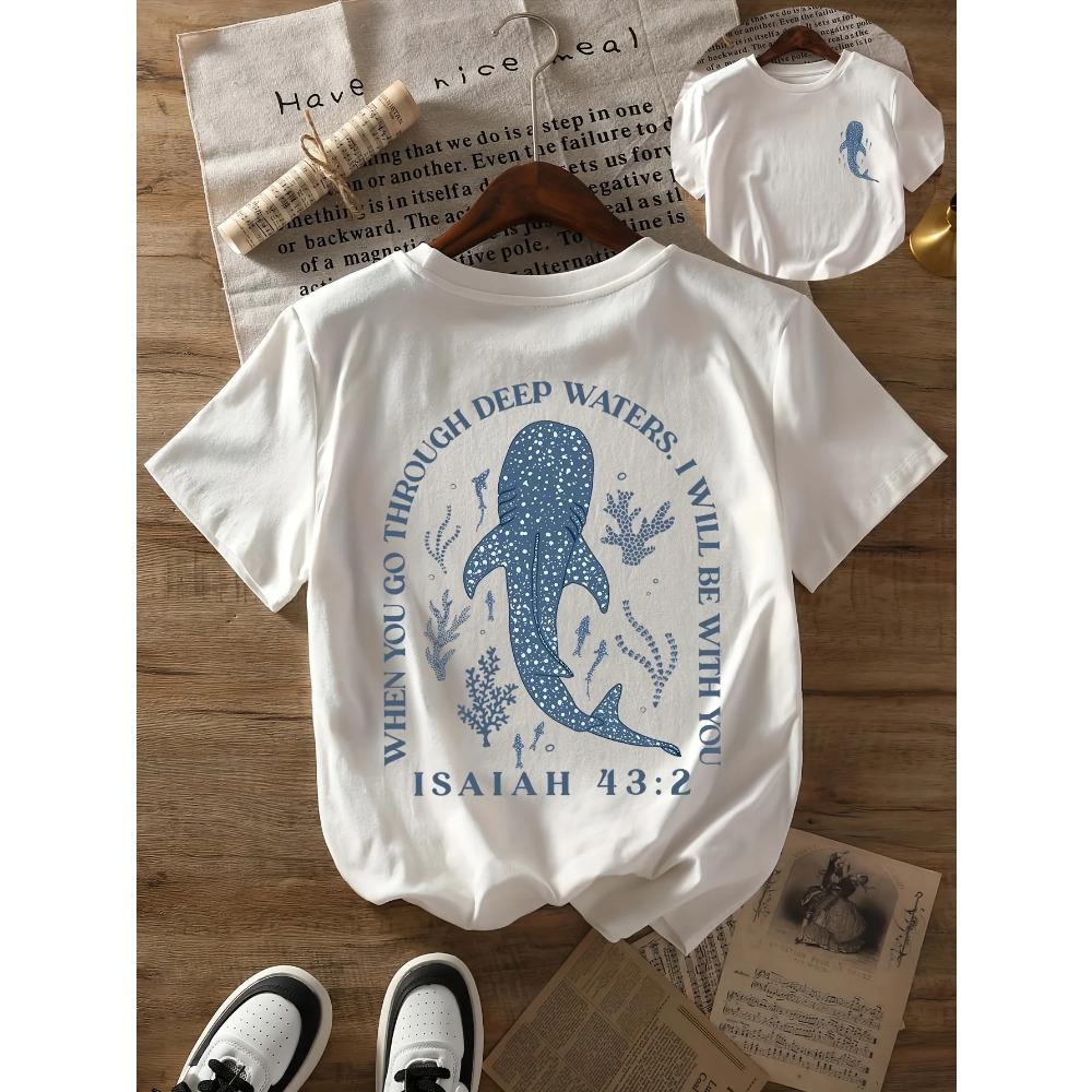 Round neck beach whale shark print t-shirt short sleeves women's casual tops Summer and spring Women's T-shirt   Tees