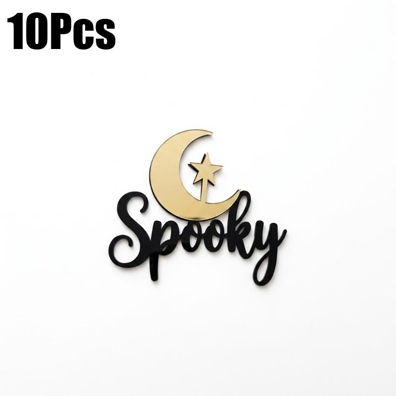 10Pcs Acrylic Halloween Cake Toppers Reusable Ghost Pumpkin Skull Cupcake Picks Spooky Dessert Decorations for Halloween Party